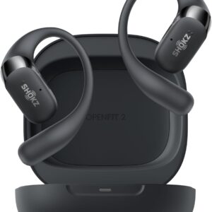 SHOKZ New OpenFit 2 Open-Ear Headphones, True Wireless Bluetooth Earphones with Microphone, Earhook Earbuds with 48 Hours of Playtime, Fast Charging, IP55 Water-Resistant, with Carrying Bag, Black
