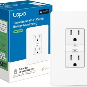 TP-Link Tapo Smart Plug P210M, Wi-Fi In-Wall Outlet, Matter Compatible, Energy Monitoring, 15A/1800W Max, Works with Alexa, Apple Home, Google Home, SmartThings, Voice/Remote Control, ETL Certified