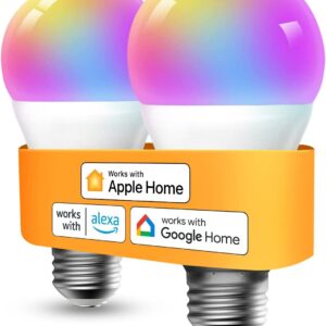 Refoss Smart Bulbs Works with Apple HomeKit, Color Changing Smart Wi-Fi Light Bulbs Compatible with Siri, Alexa and Google, A19 E26 Fitting, 2700K-6500K RGBWW Dimmable, 9W 810 Lumens, 2 Pack