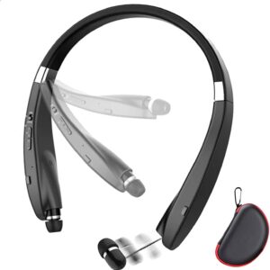 Foldable Bluetooth Headset, Beartwo Lightweight Retractable Bluetooth Headphones for Sports&Exercise, Noise Cancelling Stereo Neckband Wireless Headset (with carry case)