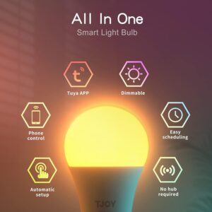 TJOY 6 Pack Smart Led Light Bulbs, WiFi Bulbs Work with Alexa&Google Home, RGB Color Changing Lights, Music Sync, A19 E26 9W (60W Equivalent),2700-6500K, 800LM, APP Control (2.4Ghz Only)