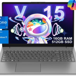 Lenovo Laptop V15 for Business, Home, Student (15.6″ FHD Anti-Glare, Intel i7-1255U, 16GB RAM, 512GB SSD), Numeric Keypad, Webcam w/Shutter, Type-C, RJ-45, Wi-Fi, Win 11 Pro w/AI Copilot, Grey
