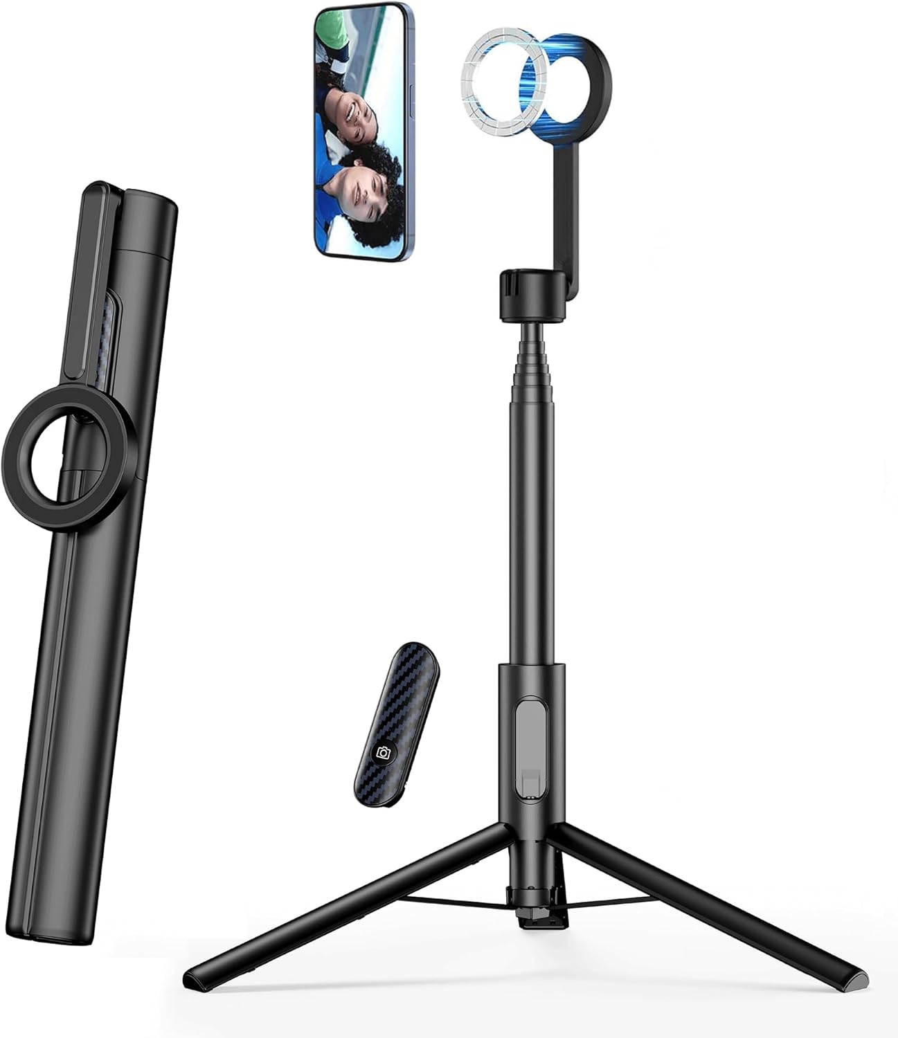 Vimitty for MagSafe Tripod for iPhone 64 Selfie Stick Tripod Phone with Metal Ring and Remote, Phone Tripod for Video Recording, Cell Phone Tripod Mount Stand for Cellphone