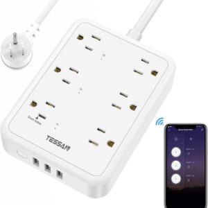Smart Power Strip, TESSAN WiFi Flat Plug Strip with 3 Smart Outlets and 3 USB Ports, 6 Feet Extension Cord Surge Protector, Only 2.4 GHz Wi-Fi, Compatible with Alexa and Google Home, White