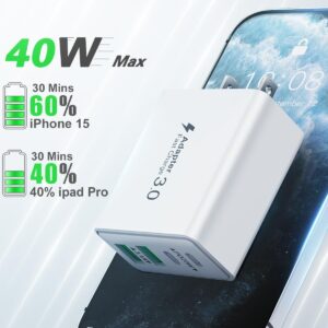 USB C Charger Block, 2Pack 40W 4-Port Type C Fast Charging Block Dual PD Power Adapter+QC Plug Double USB Wall Charger Blocks Multiple USBC Charging Cube for iPhone 16 15 14 13 12 11 Pro Max, Samsung