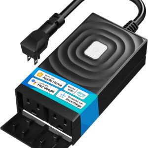 meross Smart Outdoor Plug, Waterproof WiFi Outdoor Outlet, Compatible with Apple HomeKit, Amazon Alexa, Google Assistant and SmartThings, Remote Control, Timer, FCC and ETL Certified Black