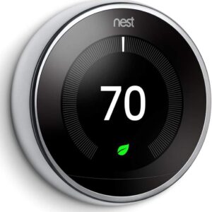 Google Nest T3019US Learning Thermostat 3rd Gen Smart Thermostat, Polished Steel Bundle with 2-Pack Deco Gear WiFi Smart Plug