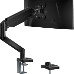 WALI Single Monitor Mount, Gas Spring Monitor Arm for 17-34 inch Screens, Adjustable Computer Monitor Stand up to 26.4lbs, with Clamp and Grommet Base, Mounting Holes 75 and 100mm (GSMP001N), Black