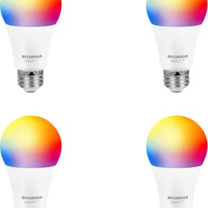 Sylvania Smart Light Bulb, Bluetooth Mesh LED Bulb, Compatible with Alexa & Google Home, A19, 60W Equivalent, E26, RGBW Full Color & Adjustable White – 4 PK [2022 Model]