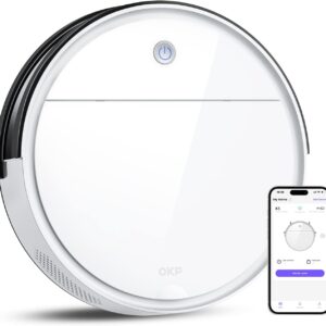 OKP Robot Vacuum Cleaner 2500Pa, 120 Min Runtime, Robotic Vacuum Cleaner with Schedule, WiFi/App/Alexa, Self-Charging, Slim Design, Quiet, Perfect for Hard Floors, Pet Hair, Carpets, K5