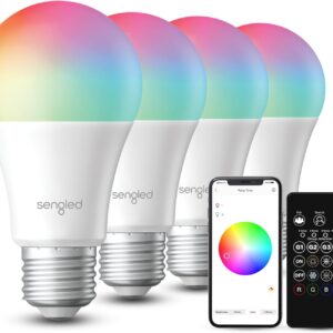 Sengled Dual Mode Smart Light Bulbs with Remote & App Control, Color Changing Light Bulbs, RGBW LED Light Bulbs 2700K-6500K Dimmable, 60W Equiv, Group Control, Timing, Sunrise & Sunset (4P+ 1 Remote)