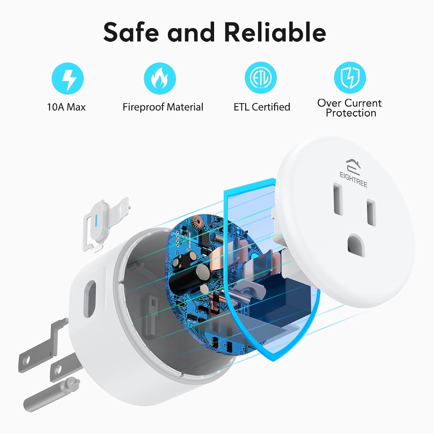 EIGHTREE Smart Plug, Smart Home WiFi Outlet Compatible with Alexa & Google Home, Smart Socket with Remote Control & Timer Function, 2.4GHz WiFi Only - Image 8