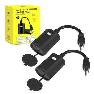 Minoston Matter Outdoor Smart Plug, WiFi Heavy Duty Plug-in Outlet IP65 Waterproof, Compatible with Alexa, Apple Home, SmartThings, Google Home, Smart Life, 2.4Ghz Wi-Fi, 2 Pack (MP22M)