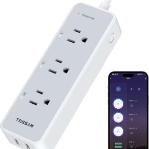 Smart Power Strip Surge Protector 900J, TESSAN WiFi Extension Cord with 3 Individually Remote Controlled Outlets Socket 2 USB, Wall Mountable Timer Smart Plug Compatible with Alexa& Google Home