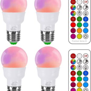 ILC RGB LED Light Bulb, Color Changing 40W Equivalent, Daylight White, 450LM Dimmable 5W E26 Screw Base RGBW, Mood Light Bulb – 12 Color Choices – Timing Infrared Remote Control Included (4 Pack)