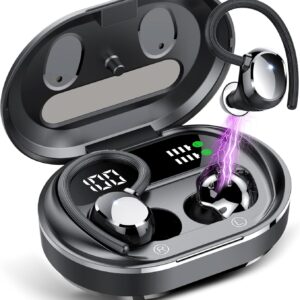 Wireless Earbuds, 2023 New Ultralight Sport Bluetooth 5.3 Headphones In Ear with LED Display, Built-in Mic Earphones, IPX7 Waterproof Wireless Headphones with Earhooks for Gym Workout (Black)