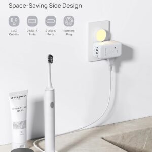 TROND Outlet Extender with 360 Rotating Plug, 3 AC Outlet Splitter with PD 20W USB C Charger, USB Wall Plug Adapter, A Small Charging Station for Kitchen Bathroom Cruise Ship Travel Essentials