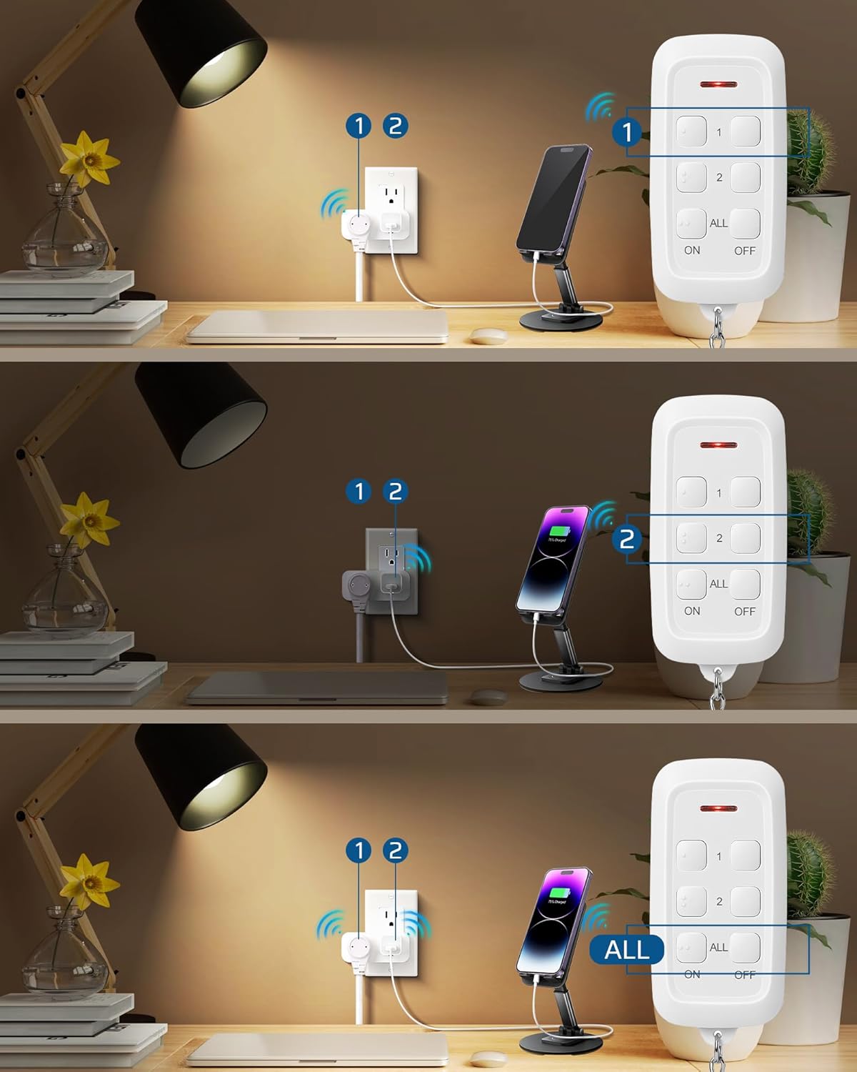 DEWENWILS Wireless Remote Control Outlet, 2 Independent Control Sockets Electrical Remote Light Switch, No Interference Remote Outlet Switch, No Wiring, 15A/1875W, 100 FT Range, FCC Listed… - Image 3