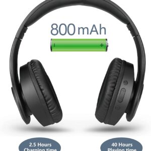 pollini Bluetooth Headphones Wireless, 40H Playtime Foldable Over Ear Headphones with Microphone, Deep Bass Stereo Headset with Soft Memory-Protein Earmuffs for Phone/PC (Black)