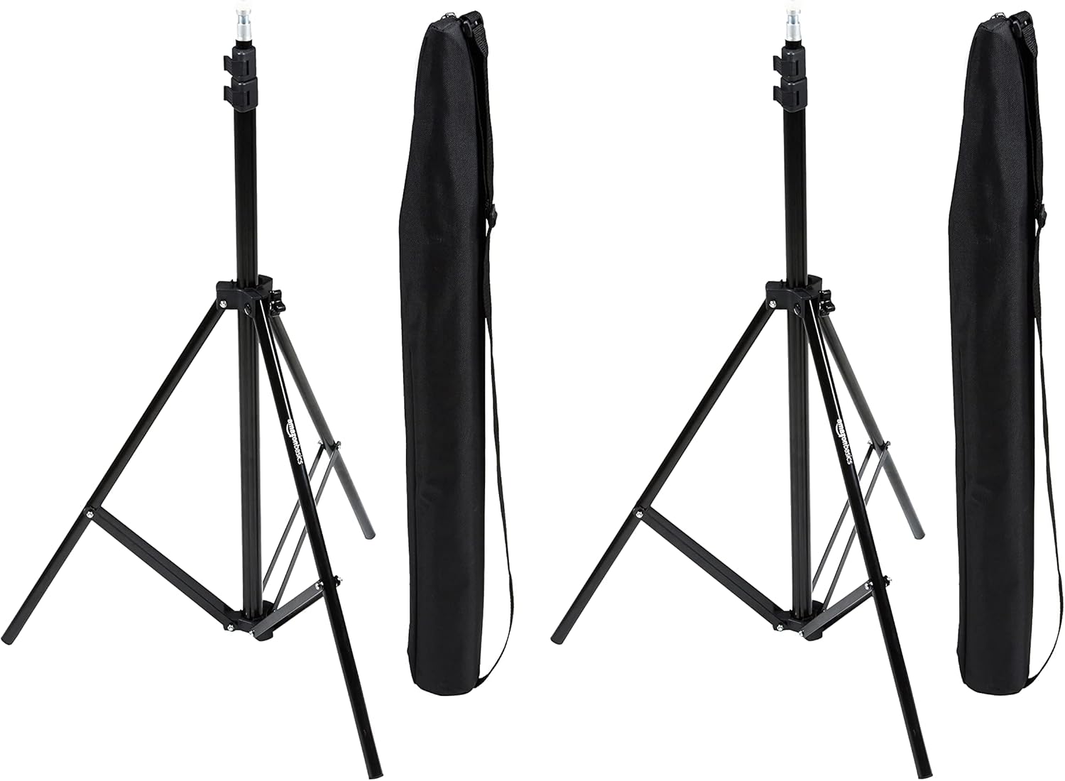 Amazon Basics Aluminum Light Photography Tripod Stand with Case – Pack of 2, 2.8 – 6.7 Feet, 1.81 lb, Black