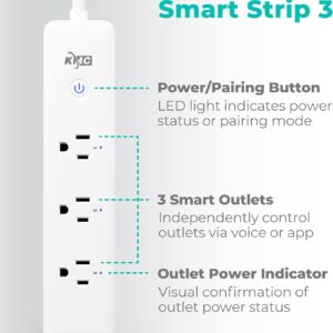 KMC 3-Outlet Smart Plug Power Strip, Surge Protector for Smart Home, Remote Control Lights and Devices, No Hub Required, ETL Certified, Compatible with Alexa and Google Home, 4ft Extension Cord, White
