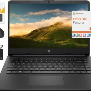 HP New 14″ HD Ultra Light Thin Laptop, Quad-Core Intel Celeron Processor, 8GB RAM, 192GB (64GB eMMC+ 128GB Card), Wi-Fi, Upto 11 Hours, Windows 11 S + 1 Year Office 365+HubxcelAccessory, Black