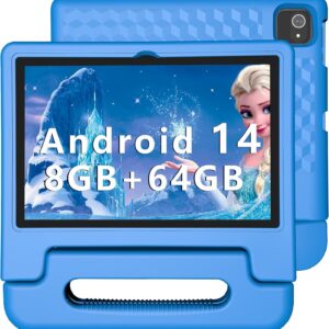 Kids Tablet, 10 inch Android 14 Tablet for Kids, 8GB RAM 64GB ROM Octa-Core Fast-Charging Battery Toddler Tablet with Shockproof Case, Bluetooth, WiFi, Parental Control, Dual Camera, GPS