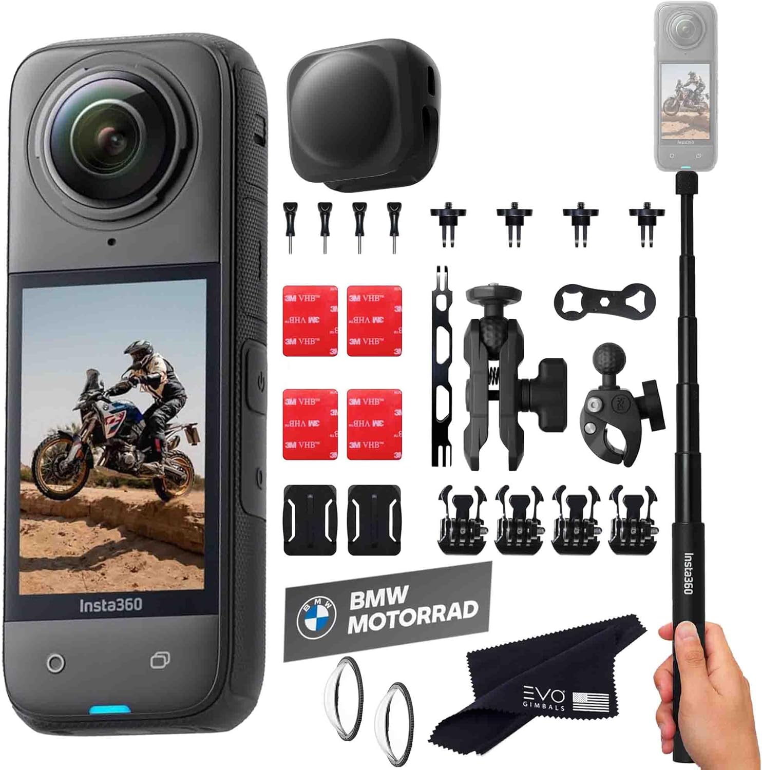 Insta360 X4 BMW Motorrad Limited Edition Motorcycle Bundle- 8K Waterproof 360 Action Camera with 1/2″ 48MP Sensors, 8K 360 HDR|Includes Motorcycle Bundle, Selfie Stick, Lens Guards, Lens Cap (No Card)