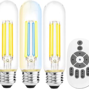 Vintage Smart Led Filament Light Bulb, T10 Edison Bulb with Remote Control, Dimmable 4W Light Bulb, E26 Standard Base, Color Temperature Adjustable (2700K-5000K), No hub Required, 3 Pack