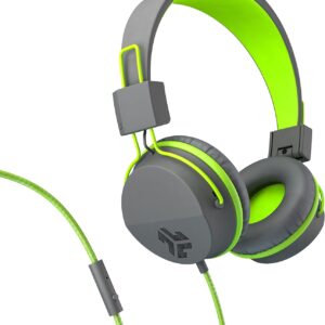 JLab Neon On-Ear Wired Headphones, Graphite/Lime, Feather Light, Ultra-Plush Eco Leather, 40mm Drivers, Guaranteed for Life