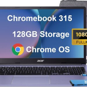 acer Chromebook 315 (15.6″ FHD, Intel Celeron N4500, 4GB RAM, 128GB Storage (64GB eMMC + 64GB SD Card) Home & Student Laptop, 10-Hr Long Battery Life, IST Hub, Wi-Fi 6, Webcam, Chrome OS, Purple