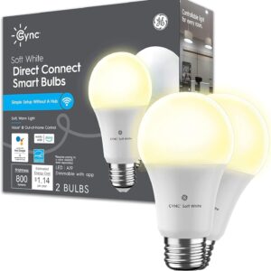GE CYNC A19 Smart LED Light Bulbs, Soft White, Bluetooth and WiFi Light Bulbs, 60W Equivalent, Work with Amazon Alexa and Google Home (2 Pack)