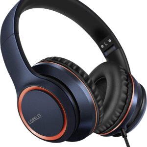 LORELEI X8 Over-Ear Wired Headphones with Microphone with 1.45m-Tangle-Free Nylon Line&3.5mm Plug,Lightweight Foldable & Portable Headphones for Smartphone,Tablet,Computer,Mp3/4(Dark Blue)