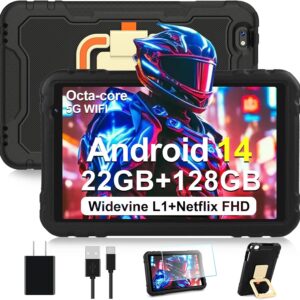 2025 Android 14 Tablet, 10 inch Tablets 22GB+128GB +1TB Expand, 8000mAh Octa-Core Tablet w/ Drop-proof Case, HD IPS Display, GPS, 5G WIFI, Split Screen,Widevine L1, for Adults and Kids -Metal Black