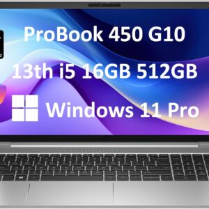 HP ProBook 450 G10 Business Laptop (15.6″ FHD Anti-Glare, Intel 10-Core i5-1334U, 16GB RAM, 512GB SSD, (Beats i7-1255U)) Backlit KB, Webcam, Ethernet, Wi-Fi 6E, Win 11 Pro w/ AI Copilot, Silver