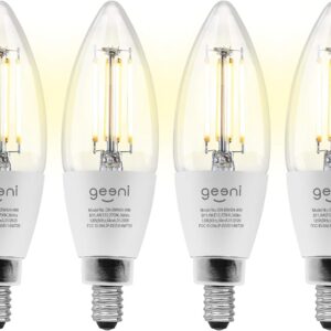 Geeni LUX Edison B11 Filament WiFi LED Smart Bulb, B11 Candelabra, 4W, E12 Base, Dimmable, White Light, Compatible with Amazon Alexa & Google Home – No Hub Required- 4 Pack