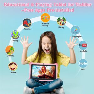 Kids Tablet, 7 inch Toddler Tablet for Kids, 32GB Toddler Tablet, Tablets for Kids with Case Included, Parental Control, Dual Camera, GMS, WiFi (Pink)
