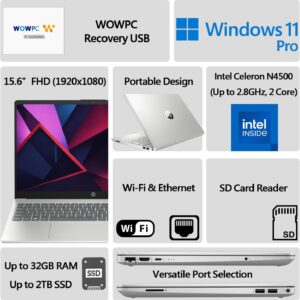 HP New G9 Entry-Level Business Laptop | 32GB RAM | 1TB PCIe SSD | Intel Processor & UHD Graphics | 15.6″ FHD 1080p Display | Ethernet RJ-45 | SD Card Reader | Windows 11 Pro | WOWPC Recovery USB