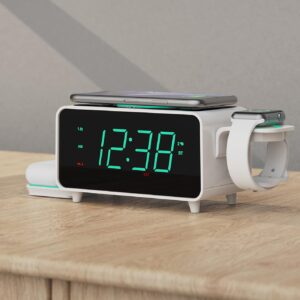Emerson Smartset Dual Alarm Clock FM Radio with Wireless Charging, Bluetooth Speaker, Ultra Fast Charging for Airpods/iPhone, Foldable Stand, USB Charger, Adjustable LED Glow, ER100501