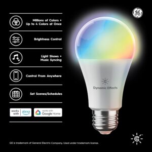 Cync GE Dynamic Effects A19 Smart LED Light Bulb, Color Changing Smart WiFi Light, Compatible with Alexa and Google Home (2 Pack)