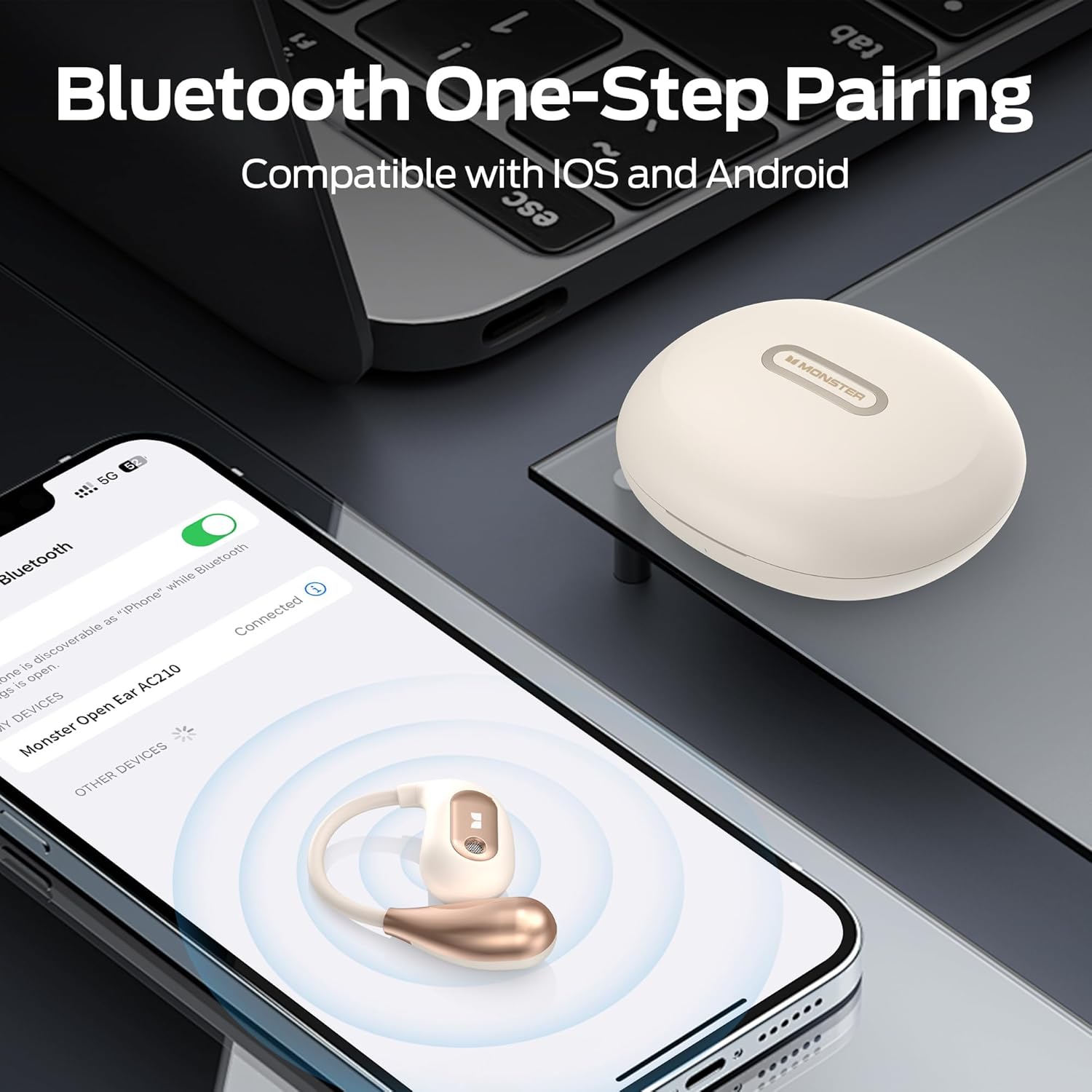 MONSTER Open Ear AC210 Headphones, Bluetooth 5.4 Earphones Stereo Sound, Wireless Headphones 30 Hours Playback, Type-C Charging, IPX5 Waterproof Open Ear Earbuds,White - Image 4