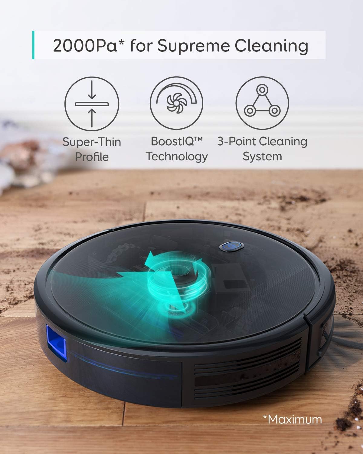 eufy BoostIQ RoboVac 11S MAX, Robot Vacuum Cleaner, Super Thin, Powerful Suction, Quiet, Self-Charging Robotic Vacuum Cleaner, Cleans Hard Floors to Medium-Pile Carpets, Black(Renewed) - Image 2