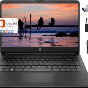 HP 2024 Premium 14″ Micro-Edge Portable Laptop Student Business, Intel Quad-Core N4120, 4GB RAM, 192GB (128GB eMMC+ 64GB Card), Webcam, WiFi, Windows 11S + 1 Year Office 365, MarxsolAccessory Black
