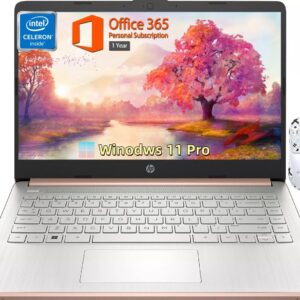 HP 14″ Laptop for Business, Intel Quad-Core N4120, 16GB RAM + 384GB (128GB eMMC+256GB MSD), Long Battery Life, Wi-Fi, HDMI, Office Pro Lifetime License & Wind 11 Pro,w/Jawfoal Accessories, Rose Gold