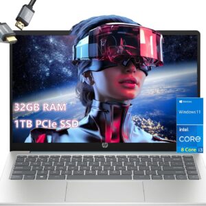 HP-14 inch Laptop-Windows 11-8 Core Intel i3-N305-32GB RAM -1TB PCIE SSD -Student Laptop School – Long Battery Life – Ultralight – Mini Computadoras Laptop en oferta 2024 – HDMI Cable