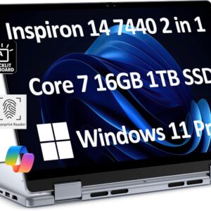 Dell Inspiron 14 7440 2-in-1 Business Laptop (14″ FHD+ Touchscreen, Intel Core 7 150U(> i7-1355U), 16GB RAM, 1TB SSD) Backlit KB, FP Reader, FHD Webcam, IST Active Pen, Win 11 Pro w/AI Copilot, Blue