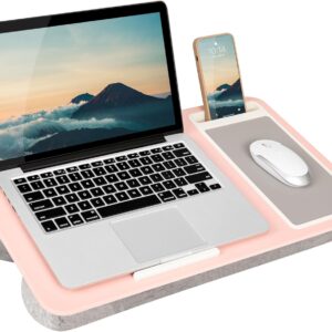 LAPGEAR Home Office Lap Desk with Device Ledge, Mouse Pad, and Phone Holder – Pink – Fits up to 15.6 Inch Laptops – Style No. 91584