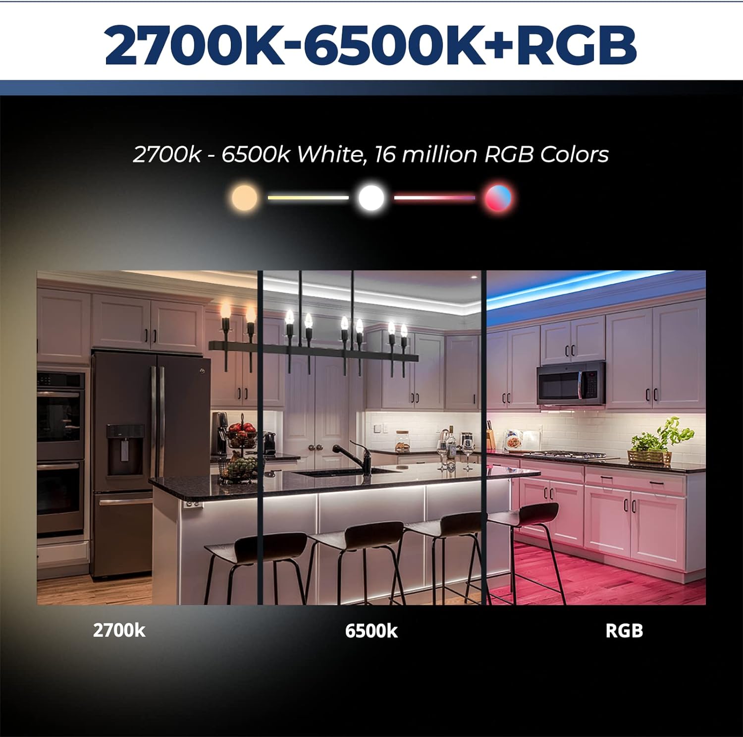 E12 Smart Bulb 60W Equivalent, 500LM 6W WiFi Candelabra LED Light Bulb Compatible with Alexa/Google Home, No Hub Required, RGBCW Chandelier Candle Bulb, 2.4G WiFi Only, ETL Listed, 3PCS - Image 3