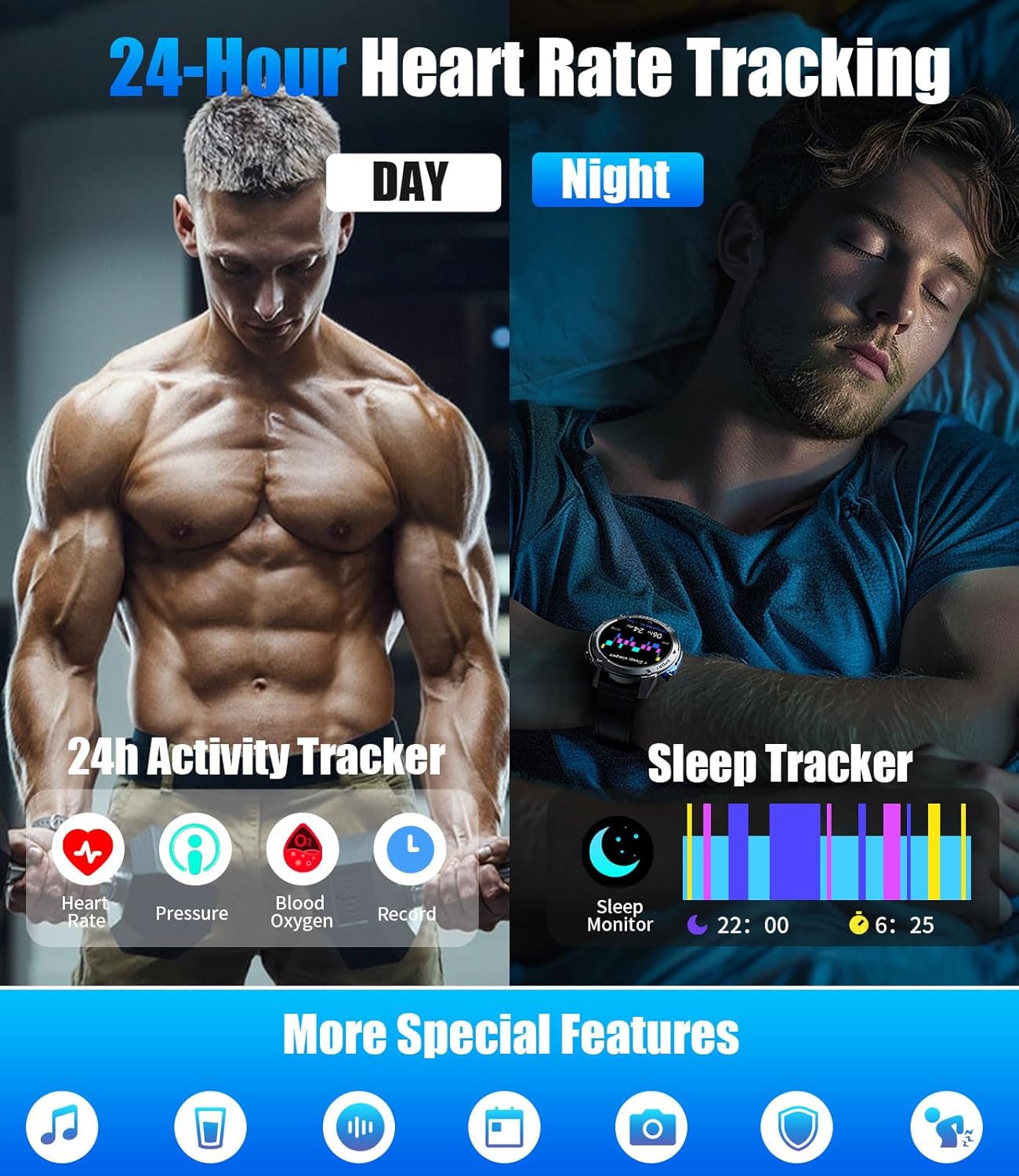 LIGE GPS Military Smart Watch for Men, Compass Smartwatch with Calling, 170+ Sport Modes Fitness Tracker Watch, 1.43'' AMOLED Smart Watches, Rugged Smart Watch for Android iOS - Image 6