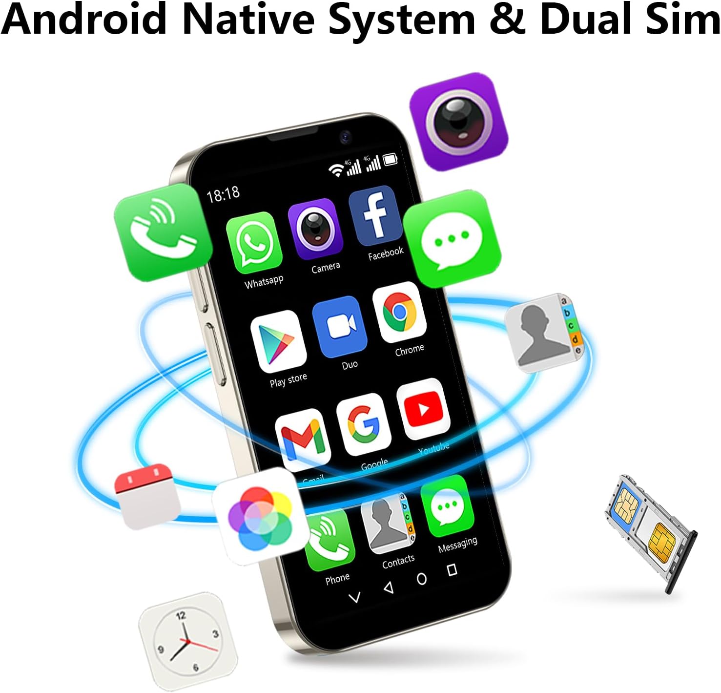 Mini Phone 3G Unlocked Small Smartphone with 2GB+16GB, 3.0" HD Touch Screen,Dual SIM, Pocket Cellphone, Best Gift for Kids, Mini Phone for Kids - Blue - Image 5